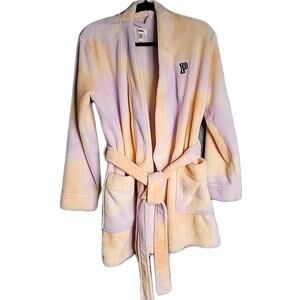 Victoria's Secret PINK Plush Women's Robe Size XS/S Short Pink Violet Tie Close